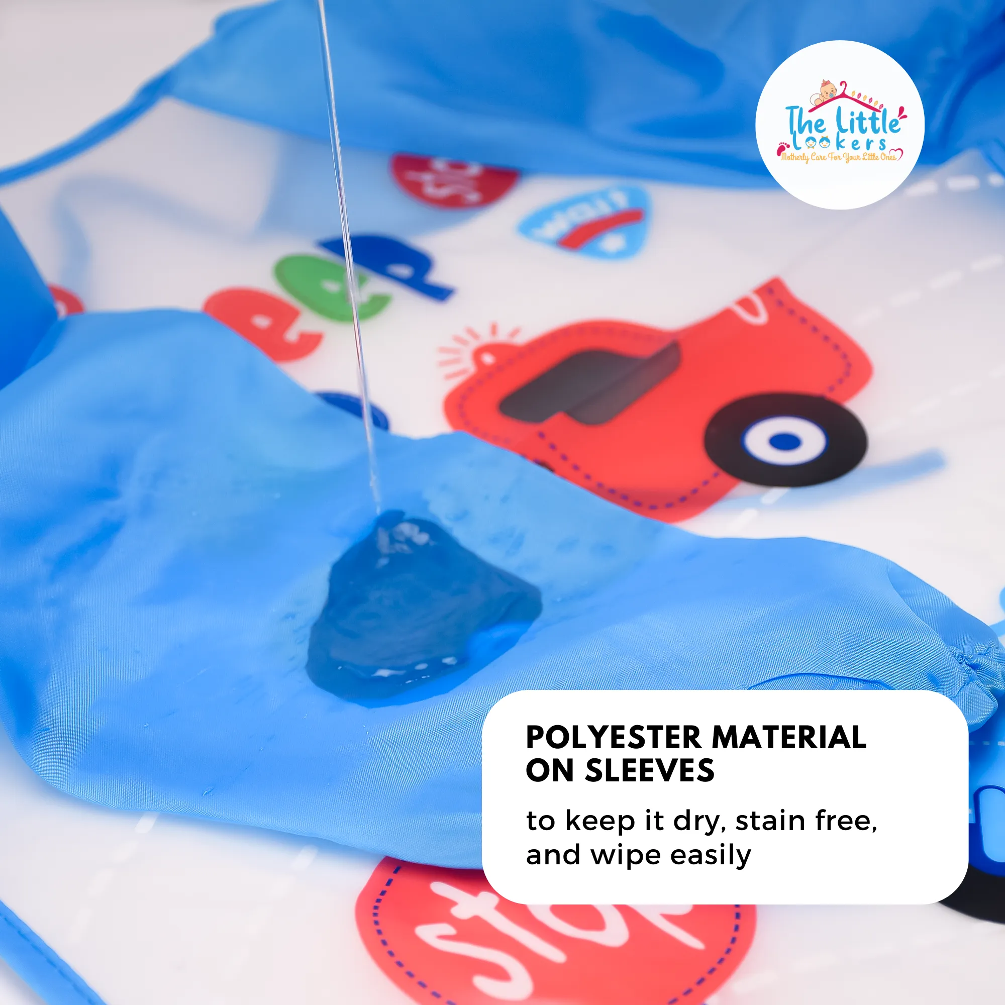 THE LITTLE LOOKERS Sleeved Washable Waterproof Bib/Apron with Pocket & Tying Robe| Cute Prints| Quick Dry PVC Bibs for Newborns/Infants/Toddlers