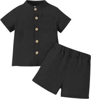 Toddler Boy Clothes Summer Baby Boy Clothes Outfits Short Sleeve Button-Down T-Shirt Tops   Shorts Set with Pockets