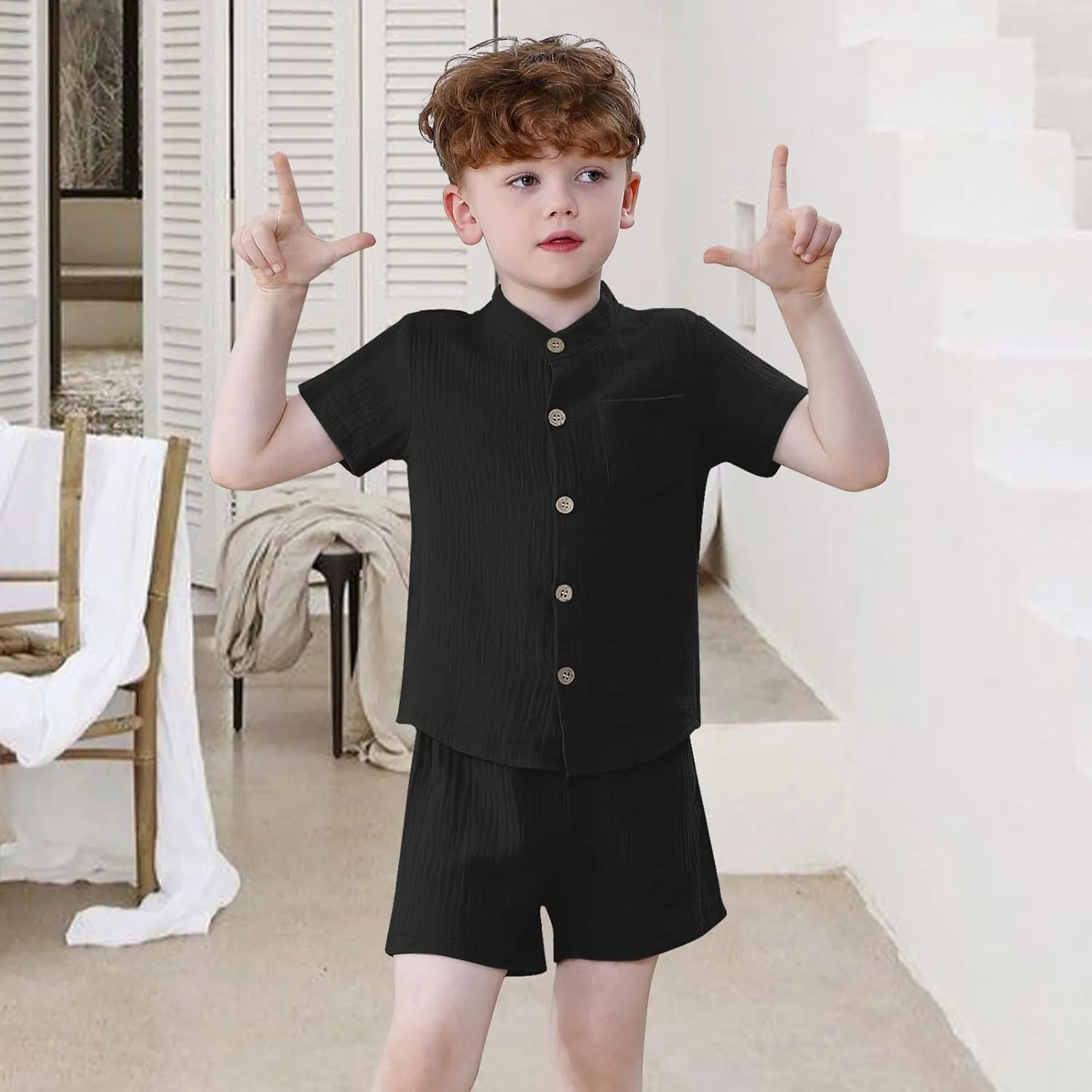 Toddler Boy Clothes Summer Baby Boy Clothes Outfits Short Sleeve Button-Down T-Shirt Tops   Shorts Set with Pockets