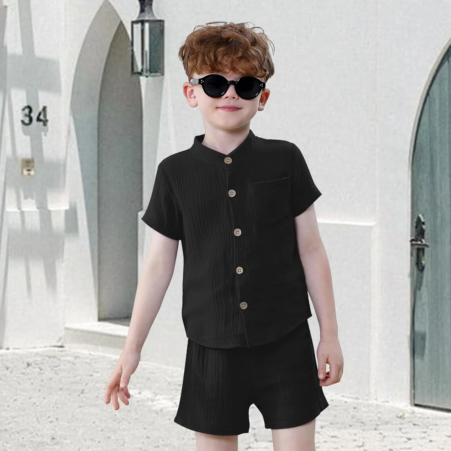 Toddler Boy Clothes Summer Baby Boy Clothes Outfits Short Sleeve Button-Down T-Shirt Tops   Shorts Set with Pockets