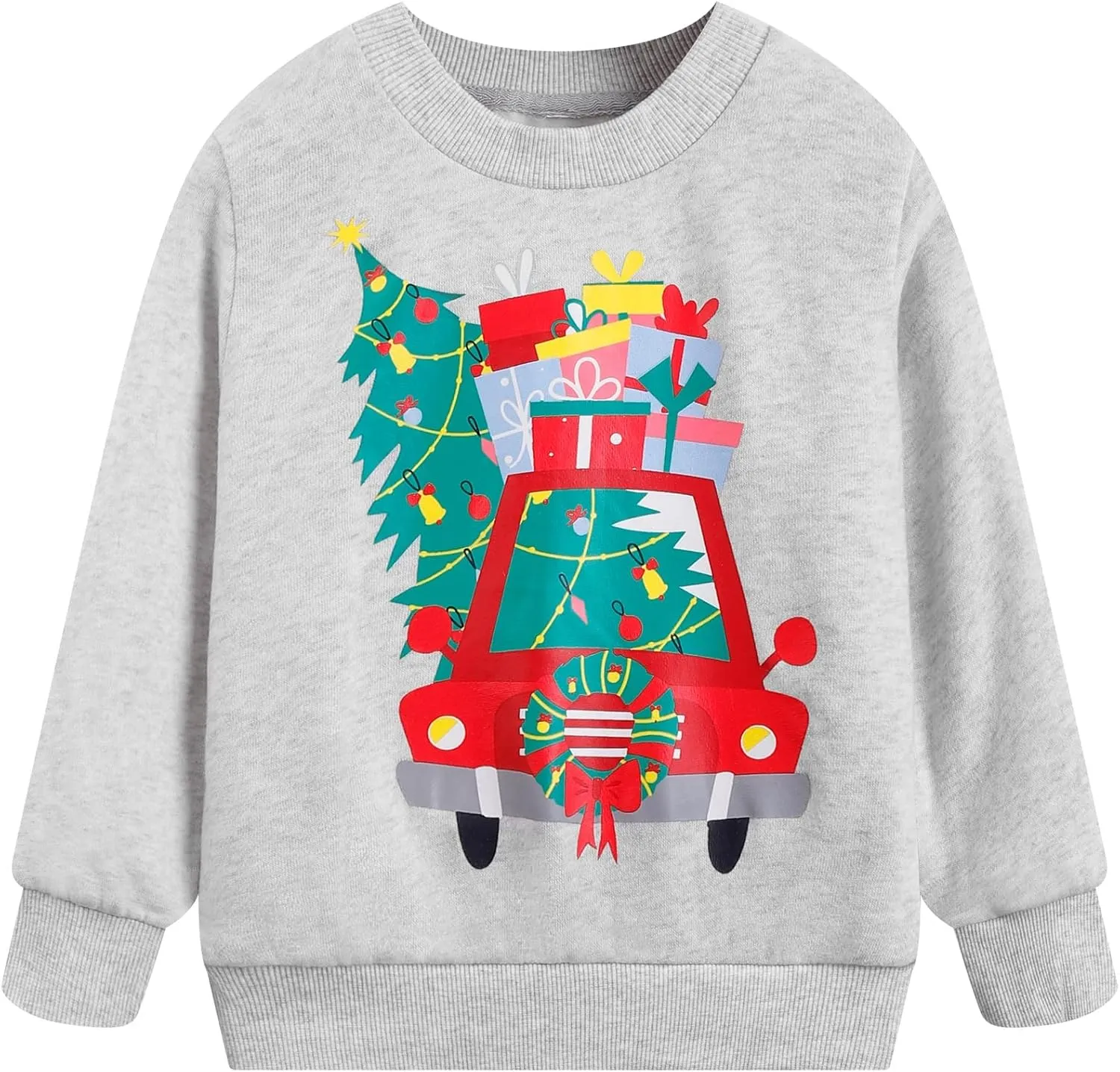 Toddler Boys Girls Christmas Sweatshirts Reindeer Crewneck Fleece Pullover Top Xmas Long Sleeve Winter Clothes 2-7T