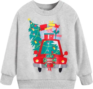 Toddler Boys Girls Christmas Sweatshirts Reindeer Crewneck Fleece Pullover Top Xmas Long Sleeve Winter Clothes 2-7T