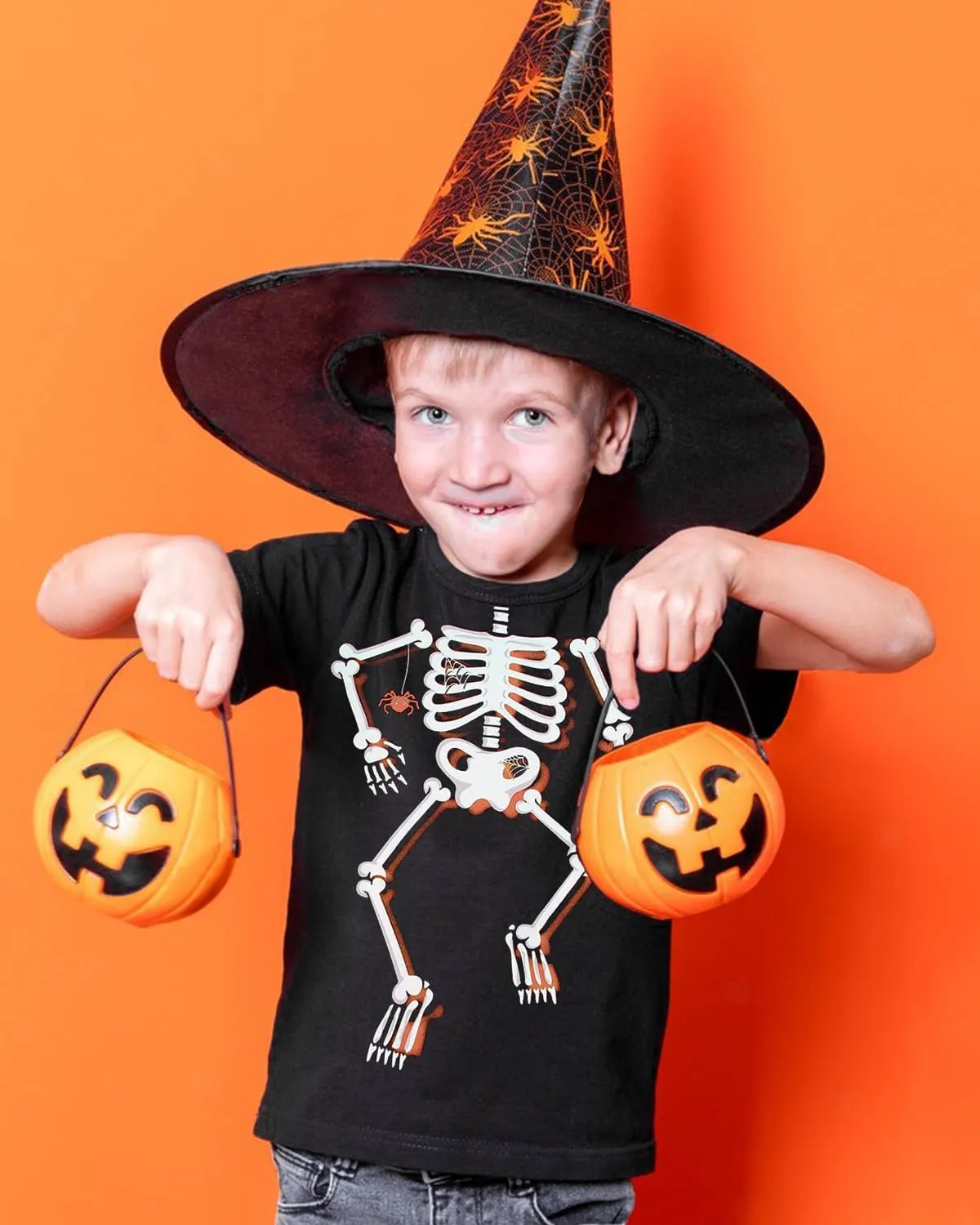 Toddler Boys Girls Halloween T-Shirt Kid Pumpkin Short Sleeve Shirts Skeleton Graphic Clothes Tee Tops 2-7T