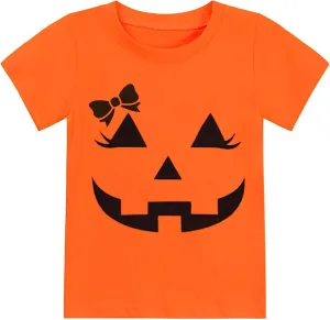 Toddler Boys Girls Halloween T-Shirt Kid Pumpkin Short Sleeve Shirts Skeleton Graphic Clothes Tee Tops 2-7T