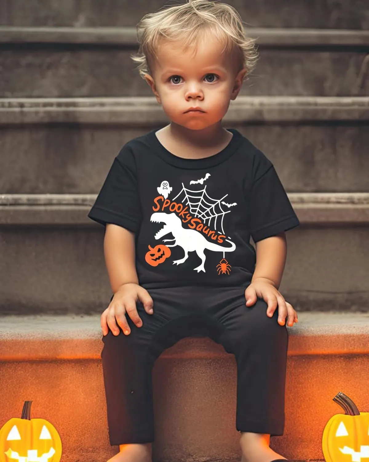 Toddler Boys Girls Halloween T-Shirt Kid Pumpkin Short Sleeve Shirts Skeleton Graphic Clothes Tee Tops 2-7T