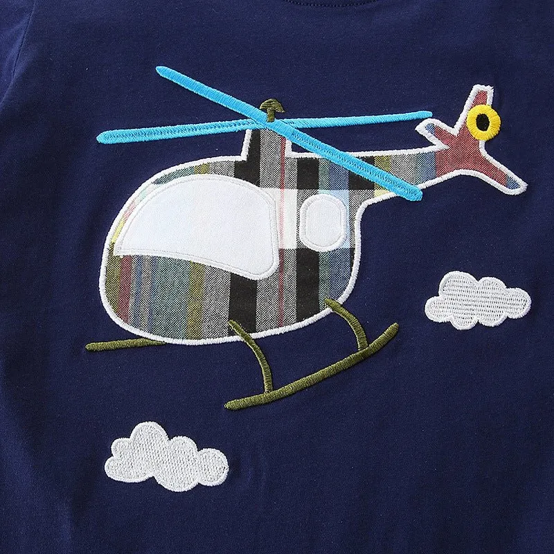 Toddler Boy's Helicopter Print Short Sleeve T-shirt with Shorts Set