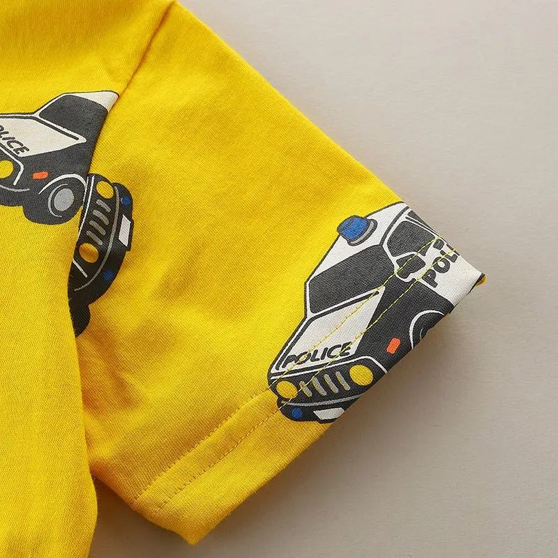 Toddler Boy's Police Car Print Yellow T-shirt