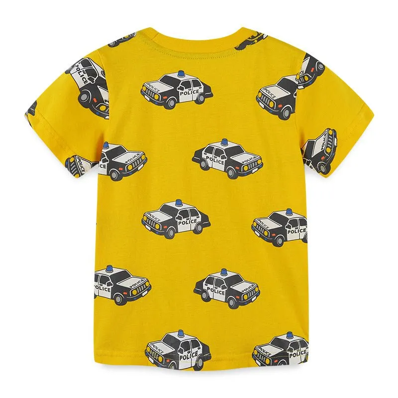 Toddler Boy's Police Car Print Yellow T-shirt