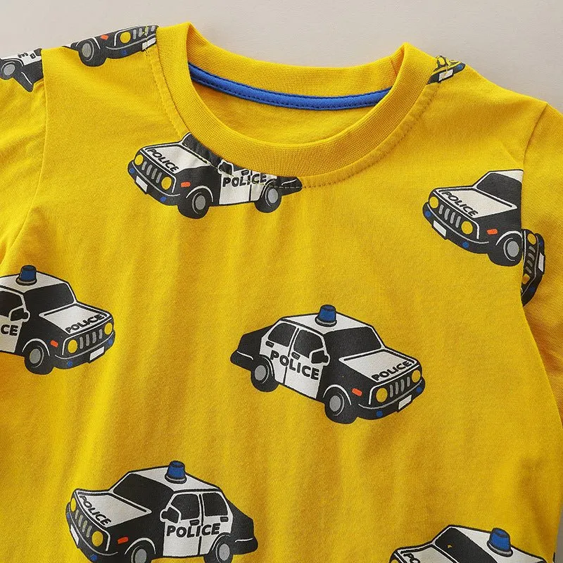 Toddler Boy's Police Car Print Yellow T-shirt