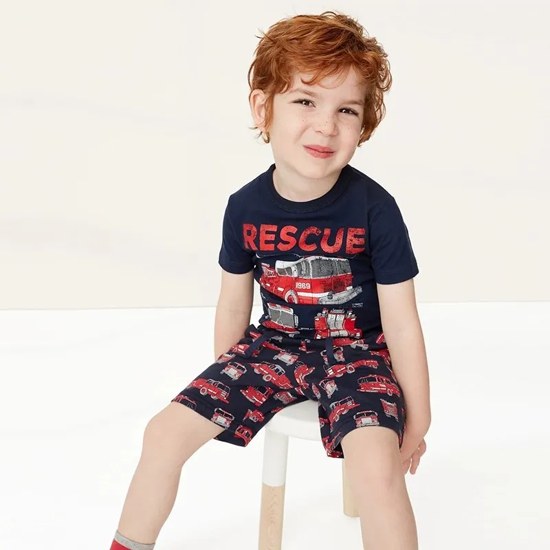 Toddler Boy's Vehicle Print Short Sleeve T-shirt with Shorts Set
