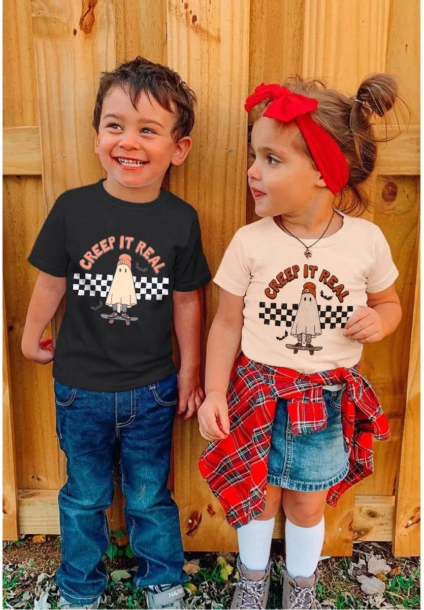 Toddler Halloween Shirt Baby Boys Girls Ghost Tshirt Creep It Real Short Sleeve Tee Tops Spooky Season Fall Clothes