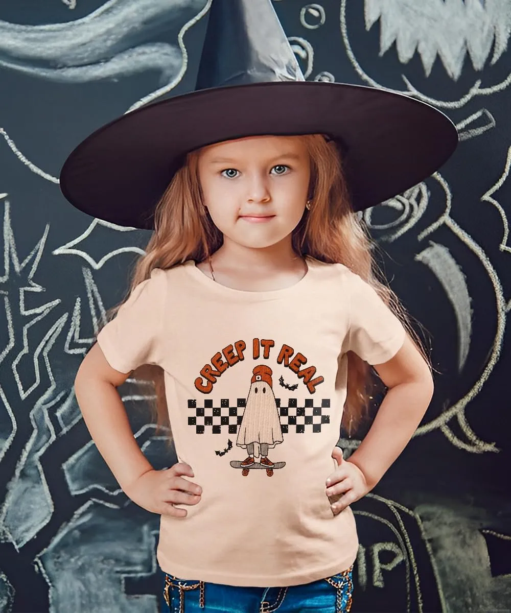 Toddler Halloween Shirt Baby Boys Girls Ghost Tshirt Creep It Real Short Sleeve Tee Tops Spooky Season Fall Clothes