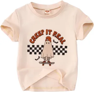 Toddler Halloween Shirt Baby Boys Girls Ghost Tshirt Creep It Real Short Sleeve Tee Tops Spooky Season Fall Clothes