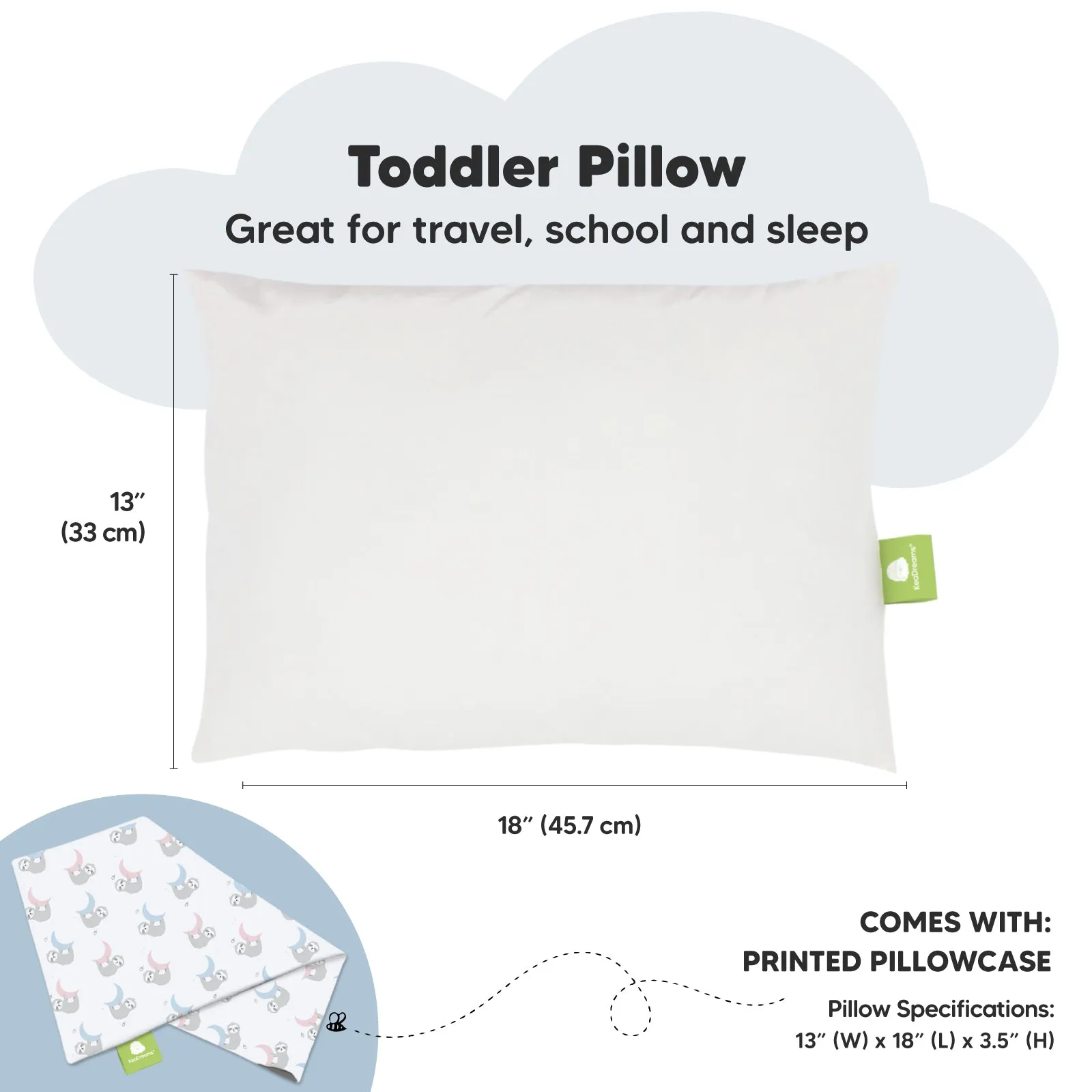 Toddler Pillow with Pillowcase (Moon Sloth)