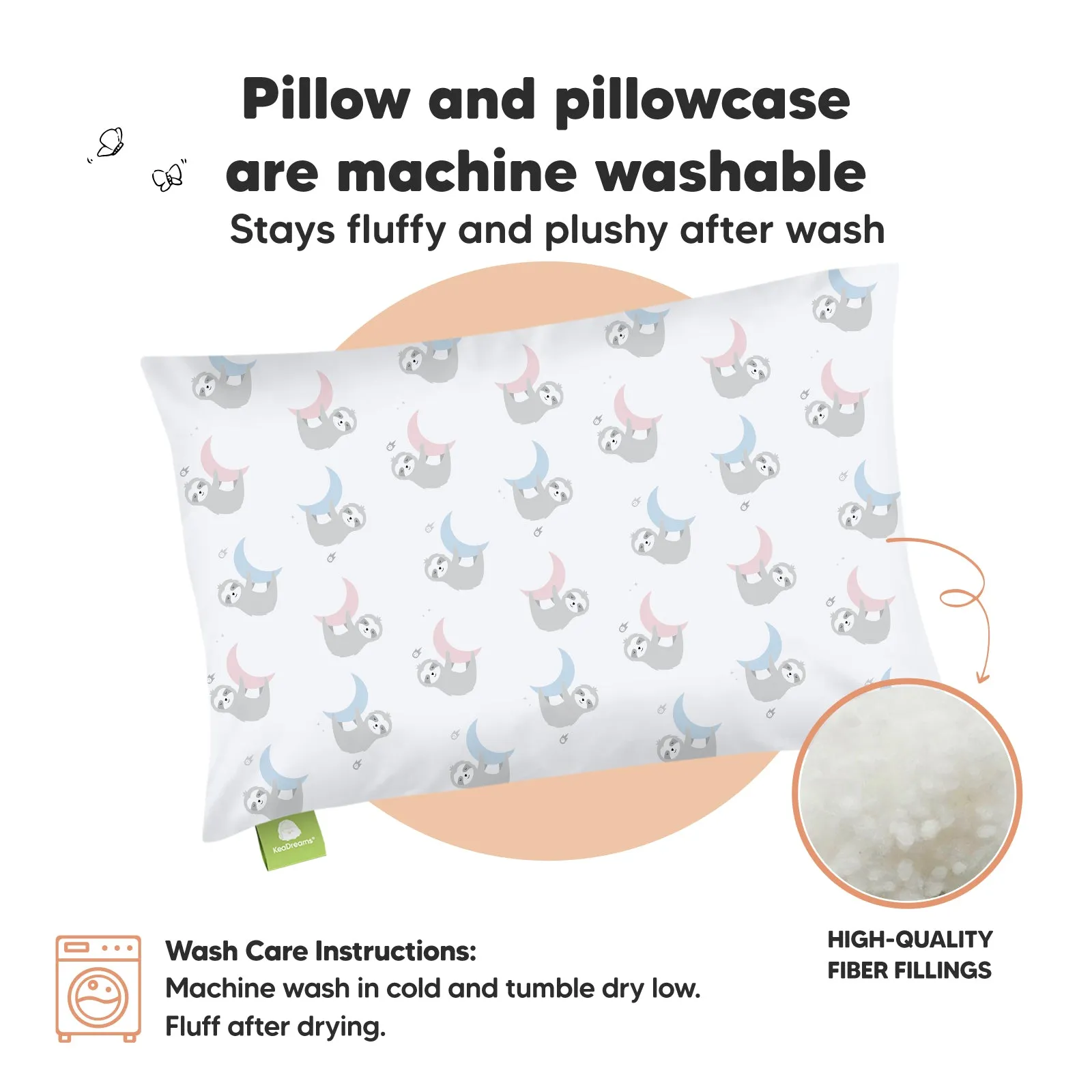 Toddler Pillow with Pillowcase (Moon Sloth)