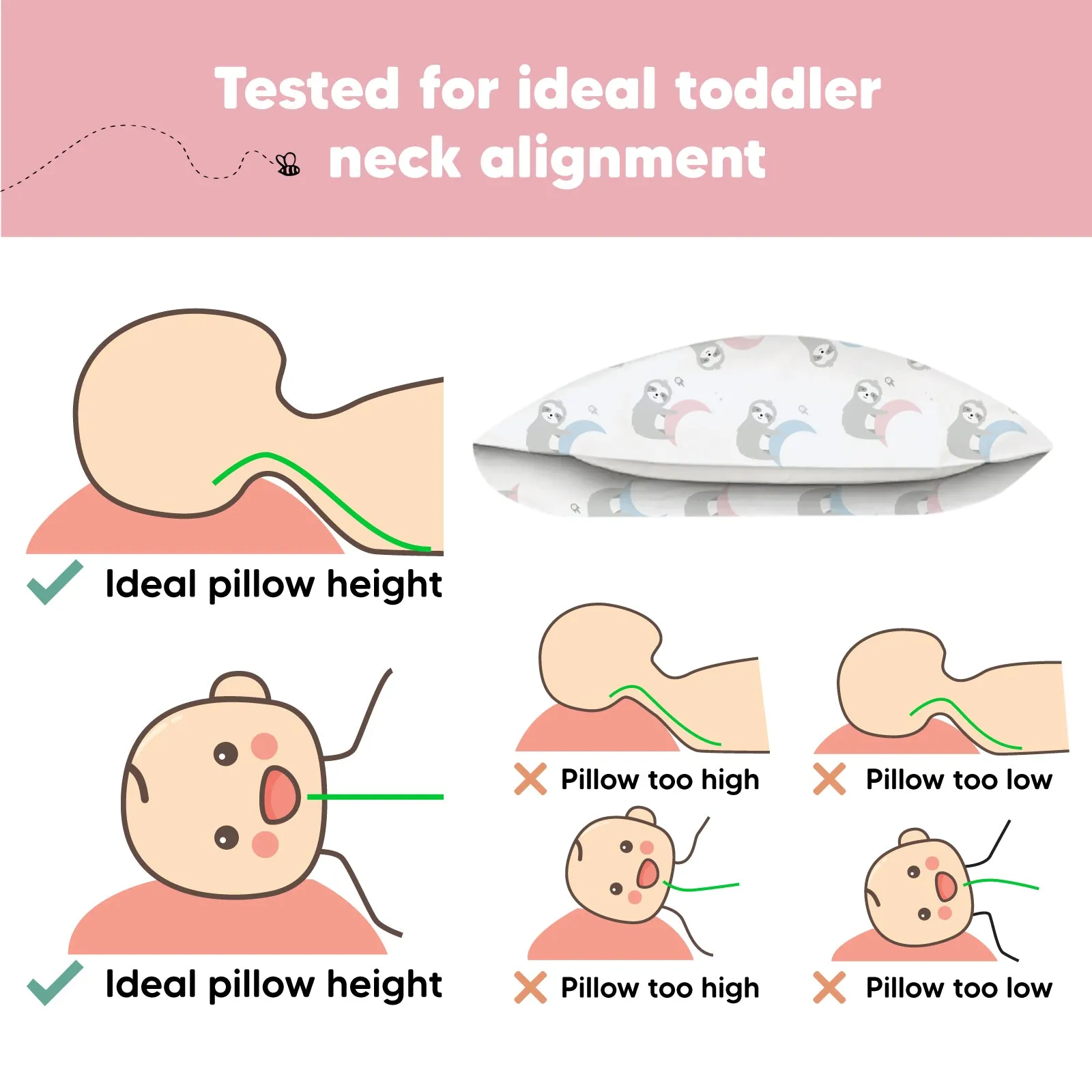 Toddler Pillow with Pillowcase (Moon Sloth)