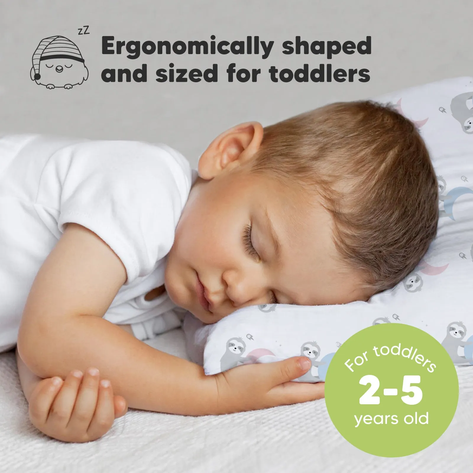 Toddler Pillow with Pillowcase (Moon Sloth)