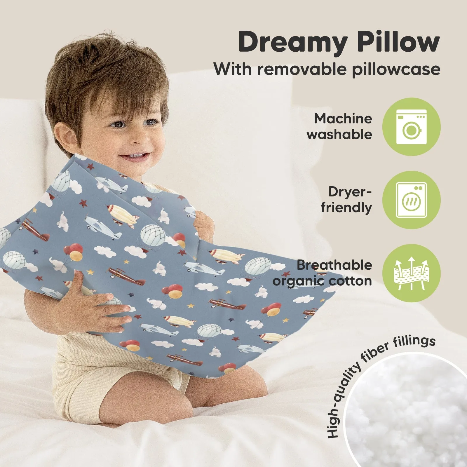 Toddler Pillow with Pillowcase (Up & Away)
