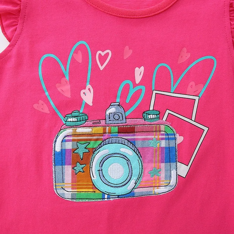 Toddler/Kid Girl's Camera Print Design Top with Shorts Set