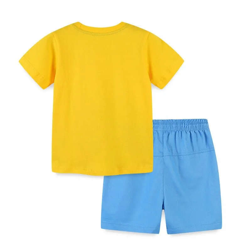 Toddler/Kid's Vehicle Print Tee with Blue Shorts Set