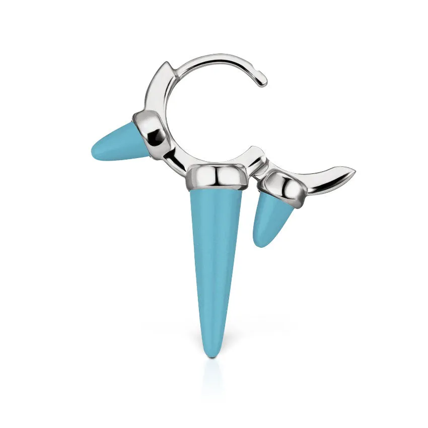 Triple Long Turquoise Spike Hoop Earring by Maria Tash in White Gold
