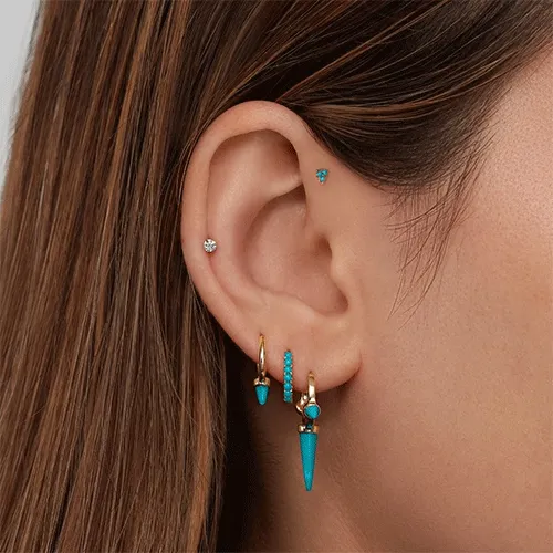 Triple Long Turquoise Spike Hoop Earring by Maria Tash in White Gold