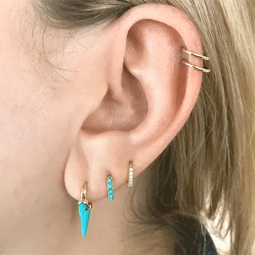 Triple Long Turquoise Spike Hoop Earring by Maria Tash in White Gold