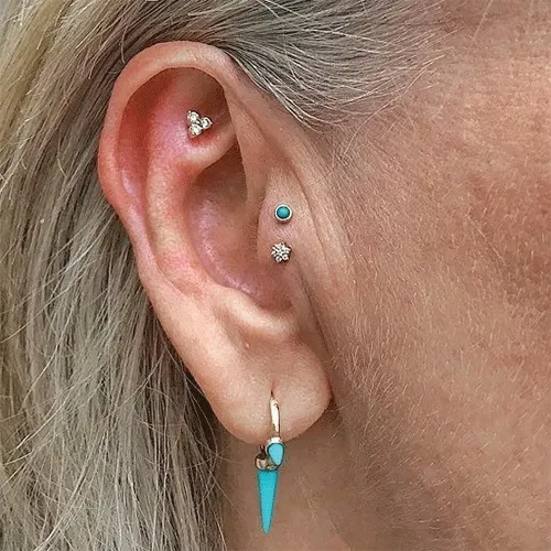Triple Long Turquoise Spike Hoop Earring by Maria Tash in White Gold