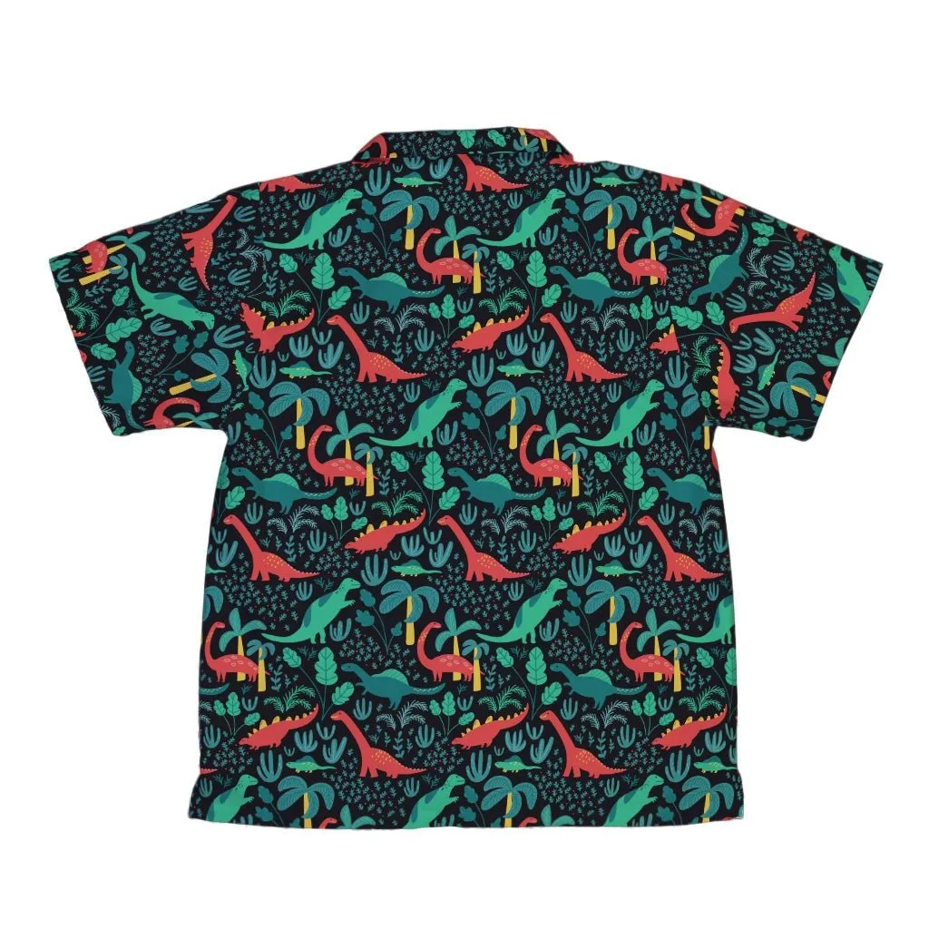 Tropical Dinosaur Green Aloha Youth Hawaiian Shirt