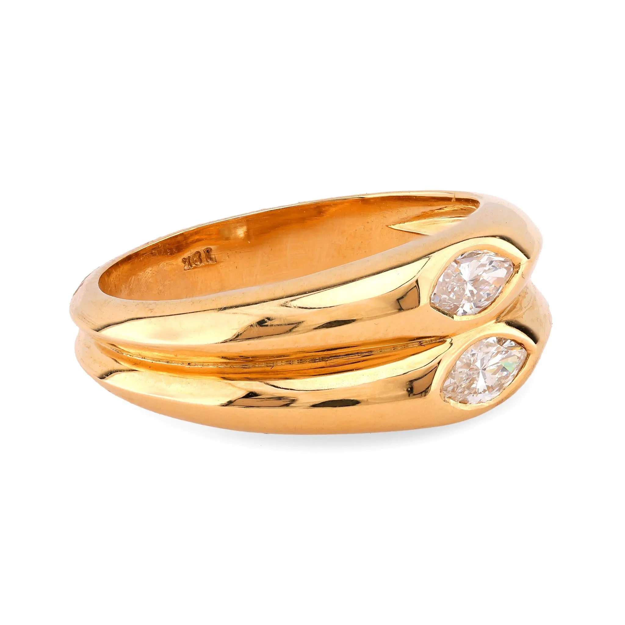 Vintage Diamond 18K Yellow Gold Dual Layer Ring