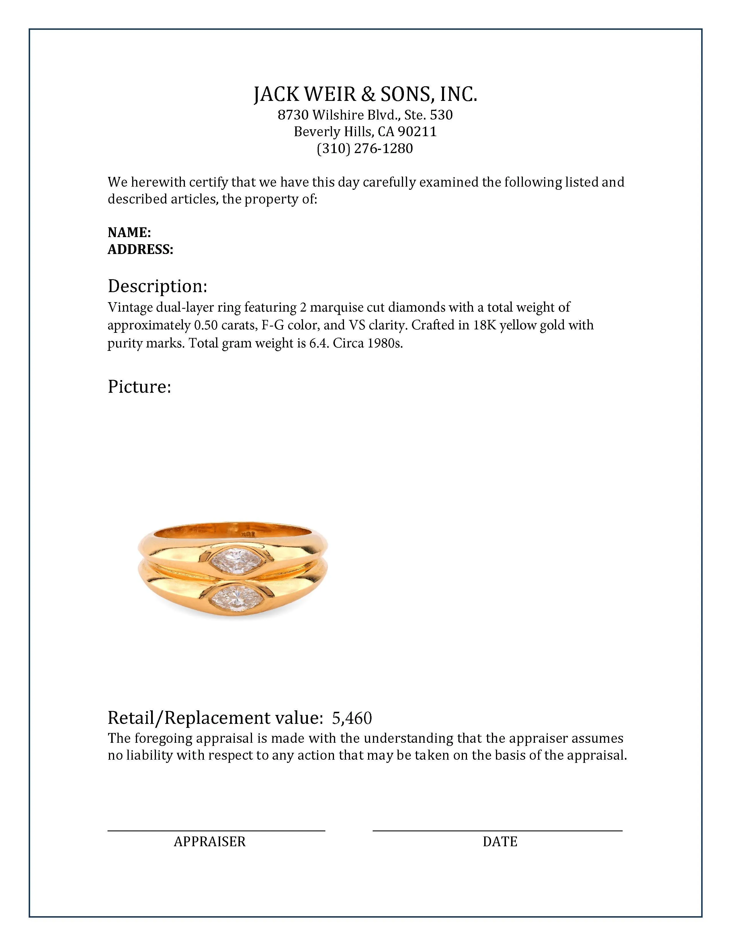 Vintage Diamond 18K Yellow Gold Dual Layer Ring