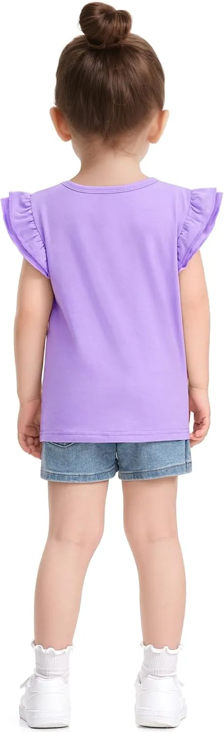 Witwot Toddler Girls Shirts Baby Girl Ruffle Sleeves Blouse T-Shirts Basic Cotton Tee Top Cute Clothes Size 2T-7Y