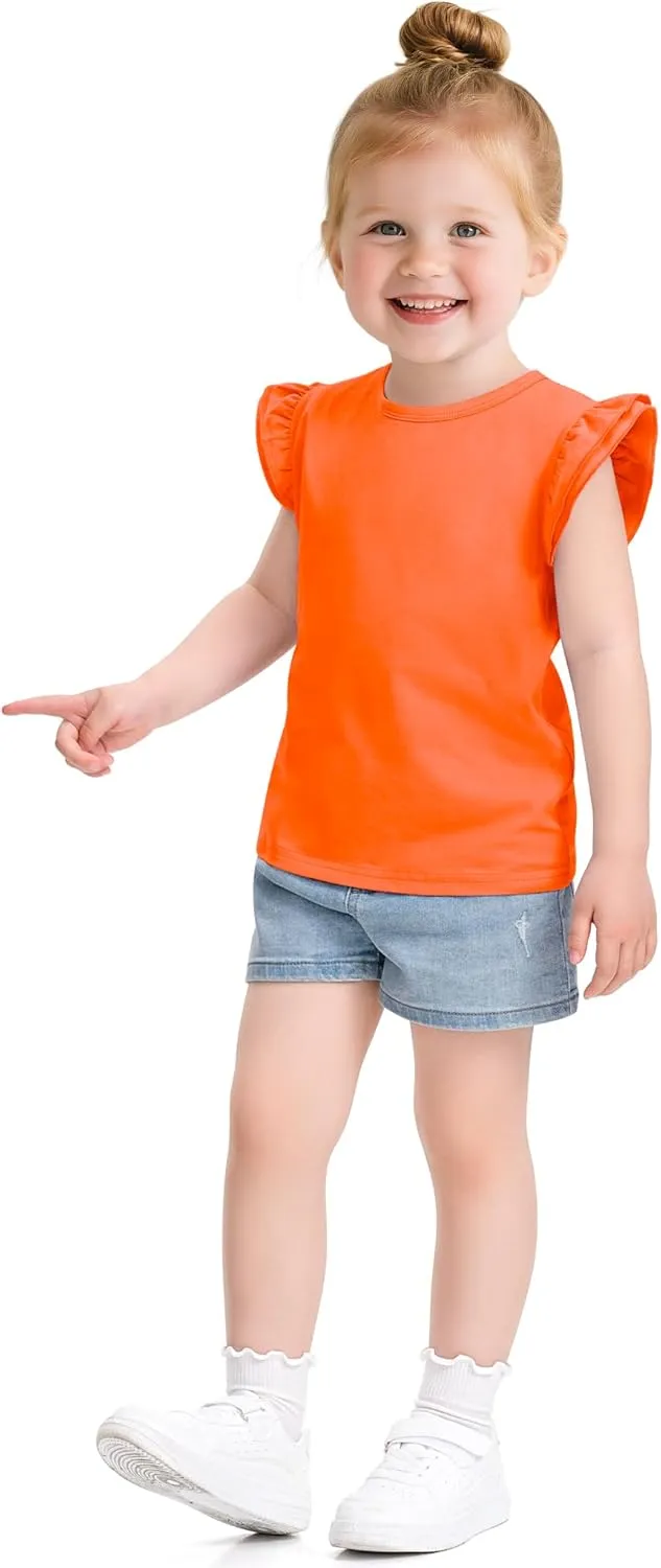 Witwot Toddler Girls Shirts Baby Girl Ruffle Sleeves Blouse T-Shirts Basic Cotton Tee Top Cute Clothes Size 2T-7Y