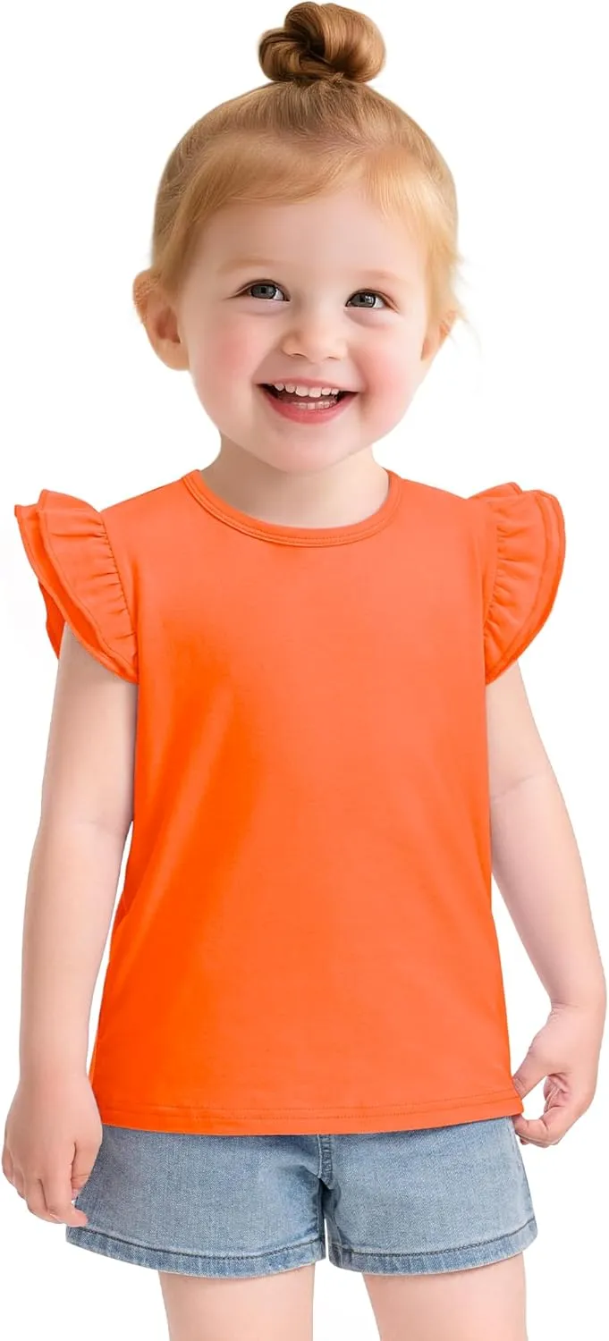 Witwot Toddler Girls Shirts Baby Girl Ruffle Sleeves Blouse T-Shirts Basic Cotton Tee Top Cute Clothes Size 2T-7Y
