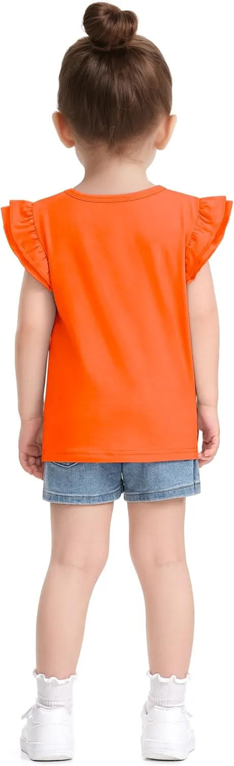 Witwot Toddler Girls Shirts Baby Girl Ruffle Sleeves Blouse T-Shirts Basic Cotton Tee Top Cute Clothes Size 2T-7Y