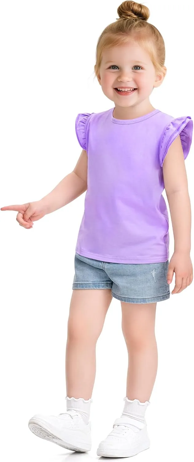 Witwot Toddler Girls Shirts Baby Girl Ruffle Sleeves Blouse T-Shirts Basic Cotton Tee Top Cute Clothes Size 2T-7Y