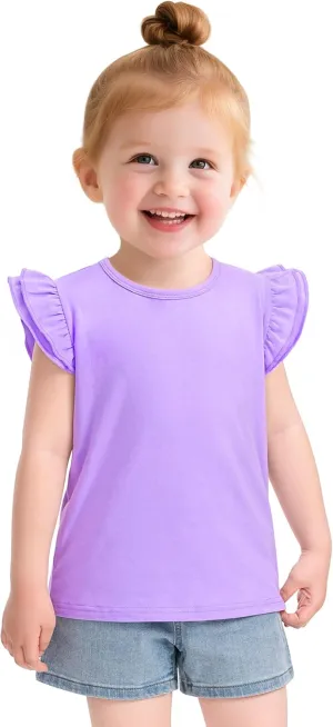 Witwot Toddler Girls Shirts Baby Girl Ruffle Sleeves Blouse T-Shirts Basic Cotton Tee Top Cute Clothes Size 2T-7Y