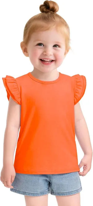 Witwot Toddler Girls Shirts Baby Girl Ruffle Sleeves Blouse T-Shirts Basic Cotton Tee Top Cute Clothes Size 2T-7Y