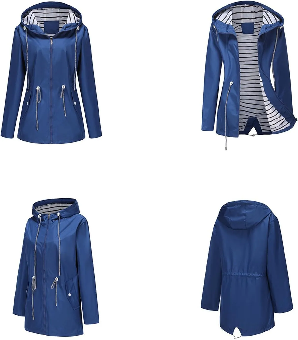 Women's Lightweight Hooded Waterproof Jacket Long Sleeve Oversized Outdoor Windbreaker Mid-Length Hooded Rain Coat