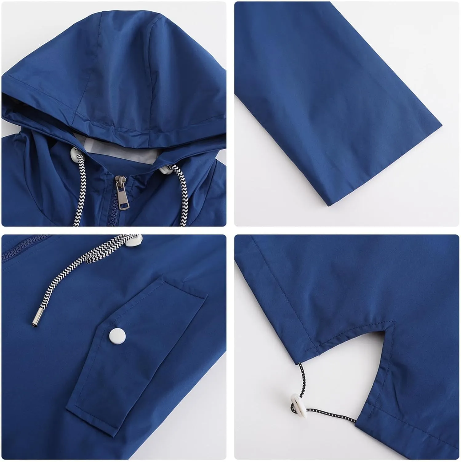 Women's Lightweight Hooded Waterproof Jacket Long Sleeve Oversized Outdoor Windbreaker Mid-Length Hooded Rain Coat