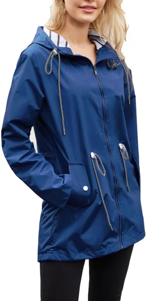 Women's Lightweight Hooded Waterproof Jacket Long Sleeve Oversized Outdoor Windbreaker Mid-Length Hooded Rain Coat
