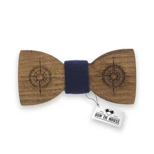 Wooden Compass Blue Bow Tie