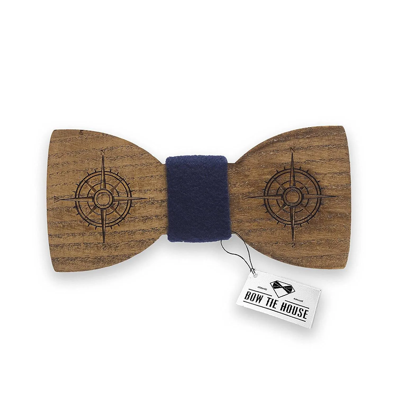Wooden Compass Blue Bow Tie