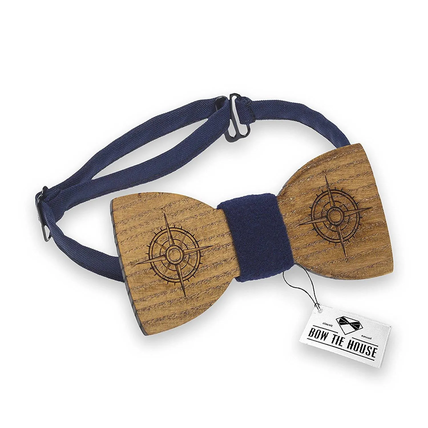 Wooden Compass Blue Bow Tie