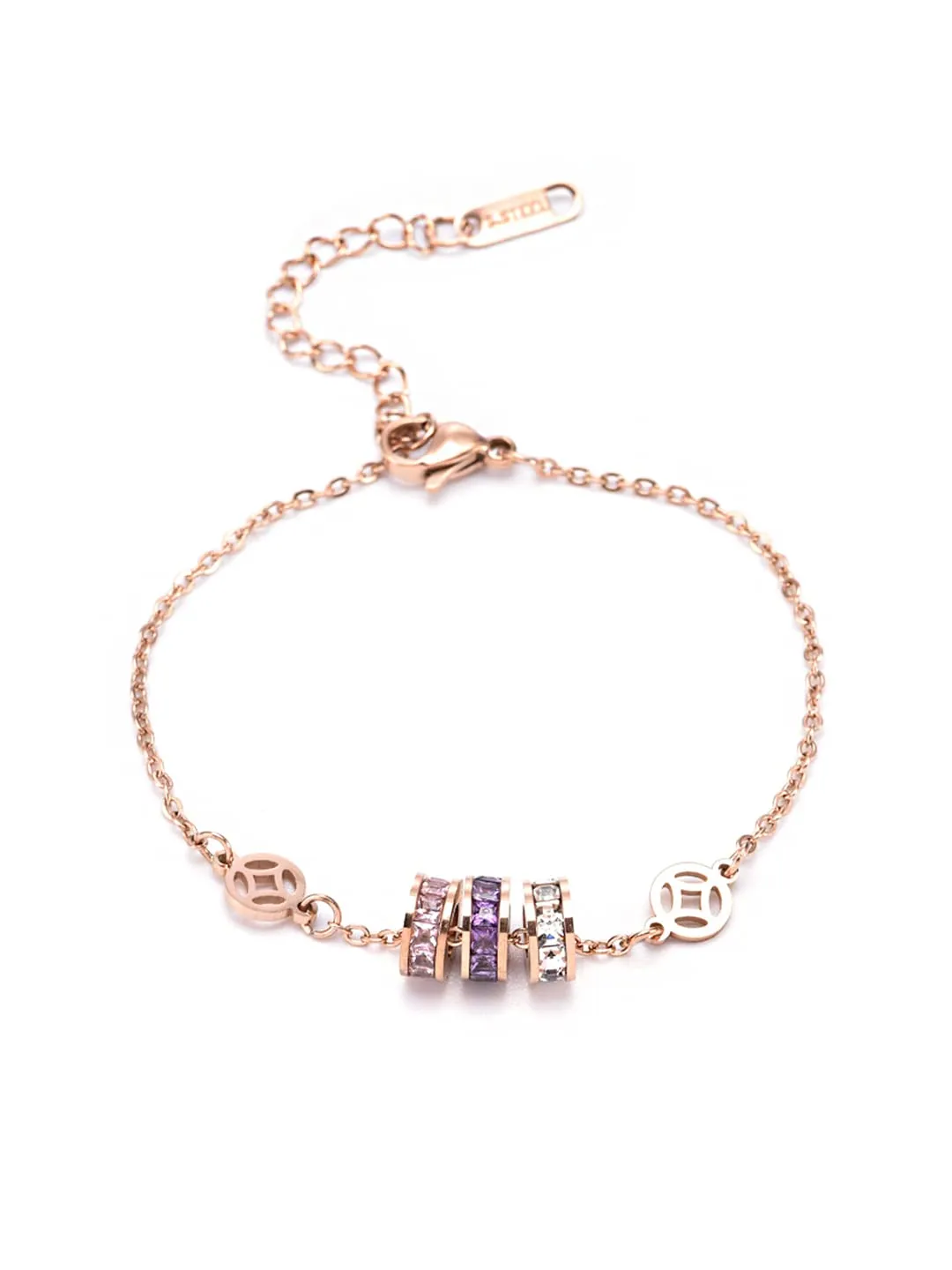 Yellow Chimes Bracelet for Women and Girls Rose Gold Bracelets for Women and Girls | Western Style Stainless Steel Crystal Chain Bracelet | Birthday Gift For girls and women Anniversary Gift for Wife