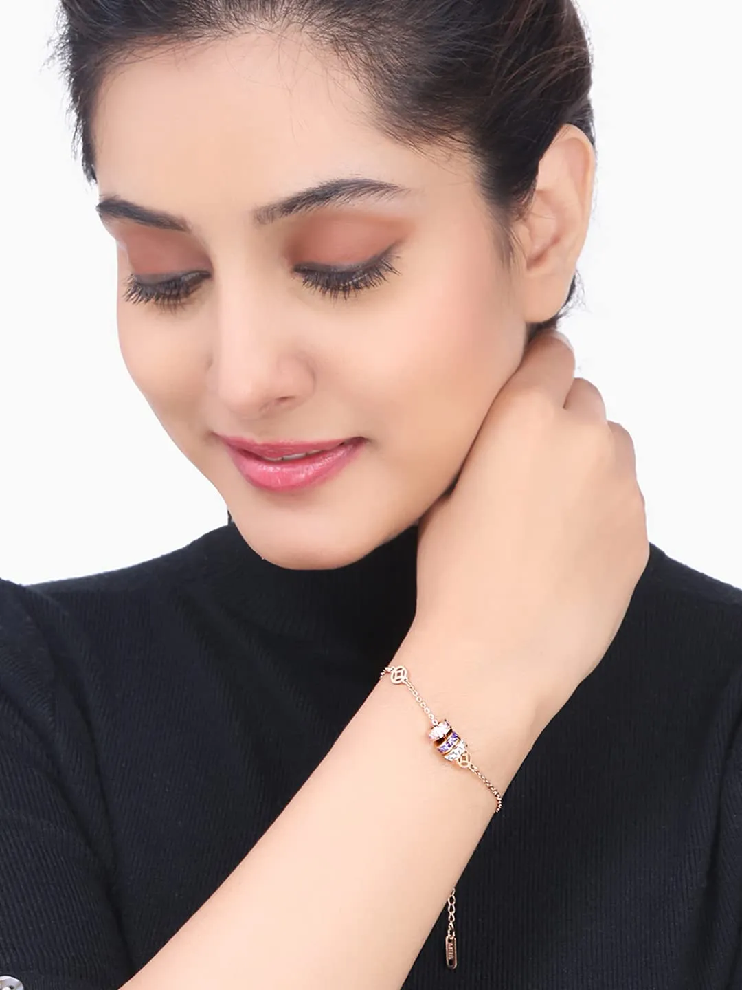 Yellow Chimes Bracelet for Women and Girls Rose Gold Bracelets for Women and Girls | Western Style Stainless Steel Crystal Chain Bracelet | Birthday Gift For girls and women Anniversary Gift for Wife
