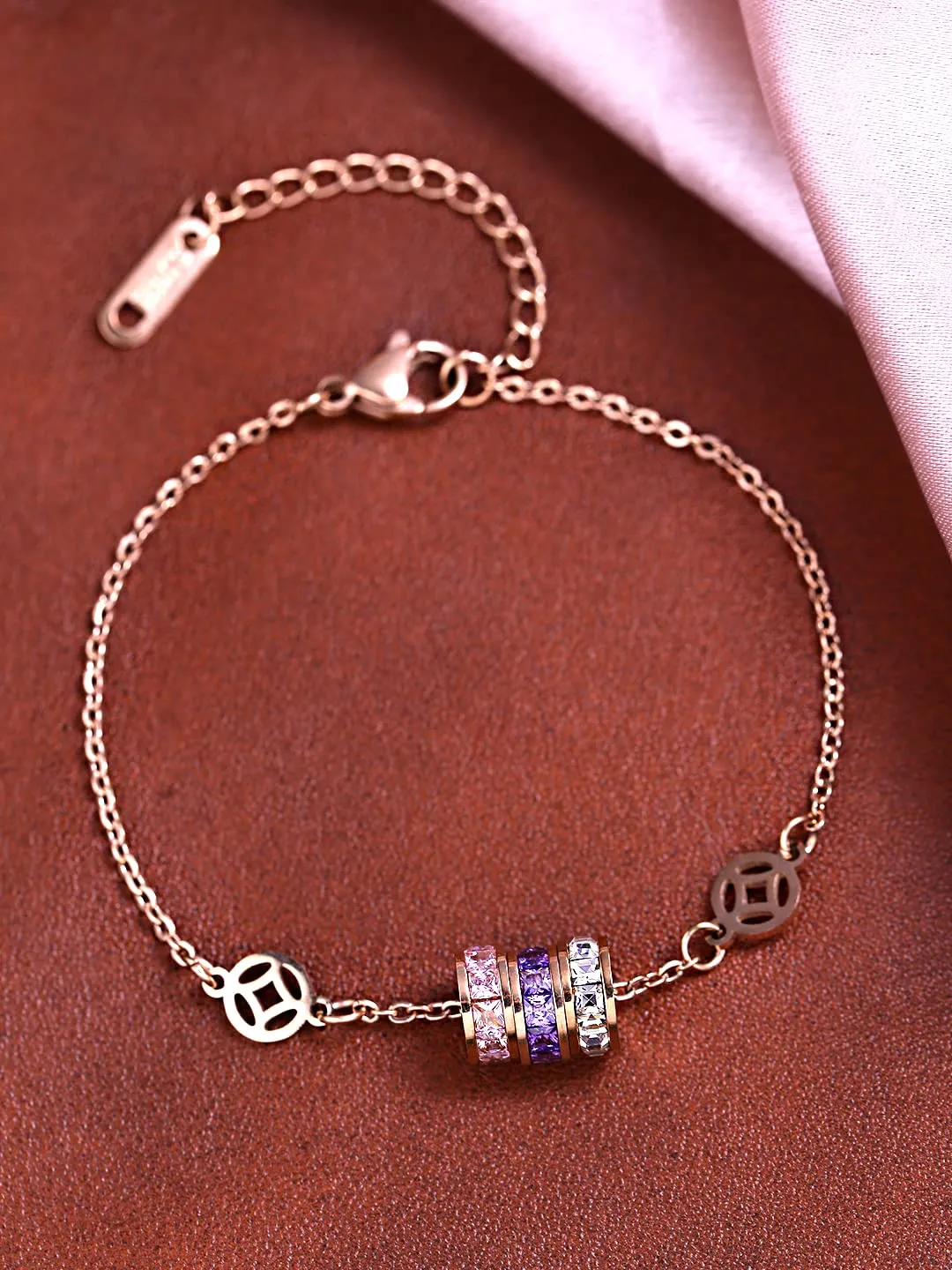 Yellow Chimes Bracelet for Women and Girls Rose Gold Bracelets for Women and Girls | Western Style Stainless Steel Crystal Chain Bracelet | Birthday Gift For girls and women Anniversary Gift for Wife