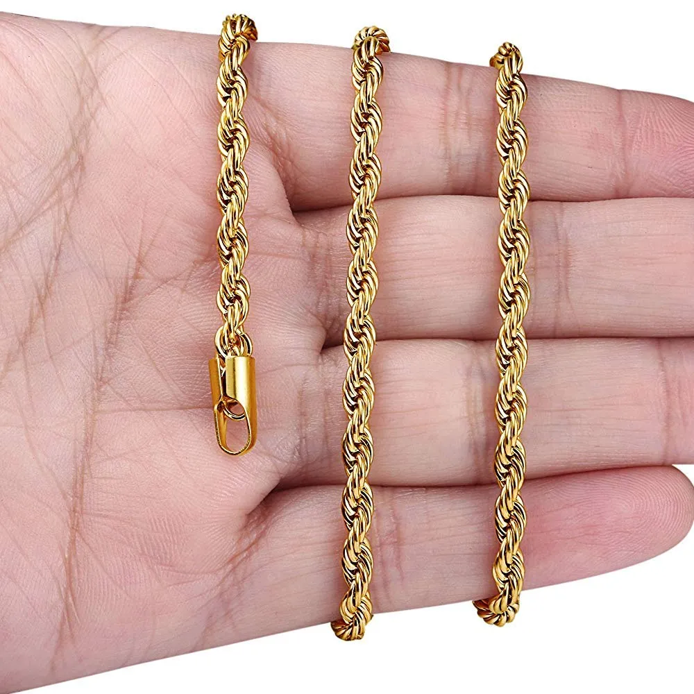 Yellow Chimes Chain for Men and Boys Golden Twisted Rope Neck Chain for Men | Stainless Steel Chains for Men | Birthday Gift for Men and Boys Anniversary Gift for Husband