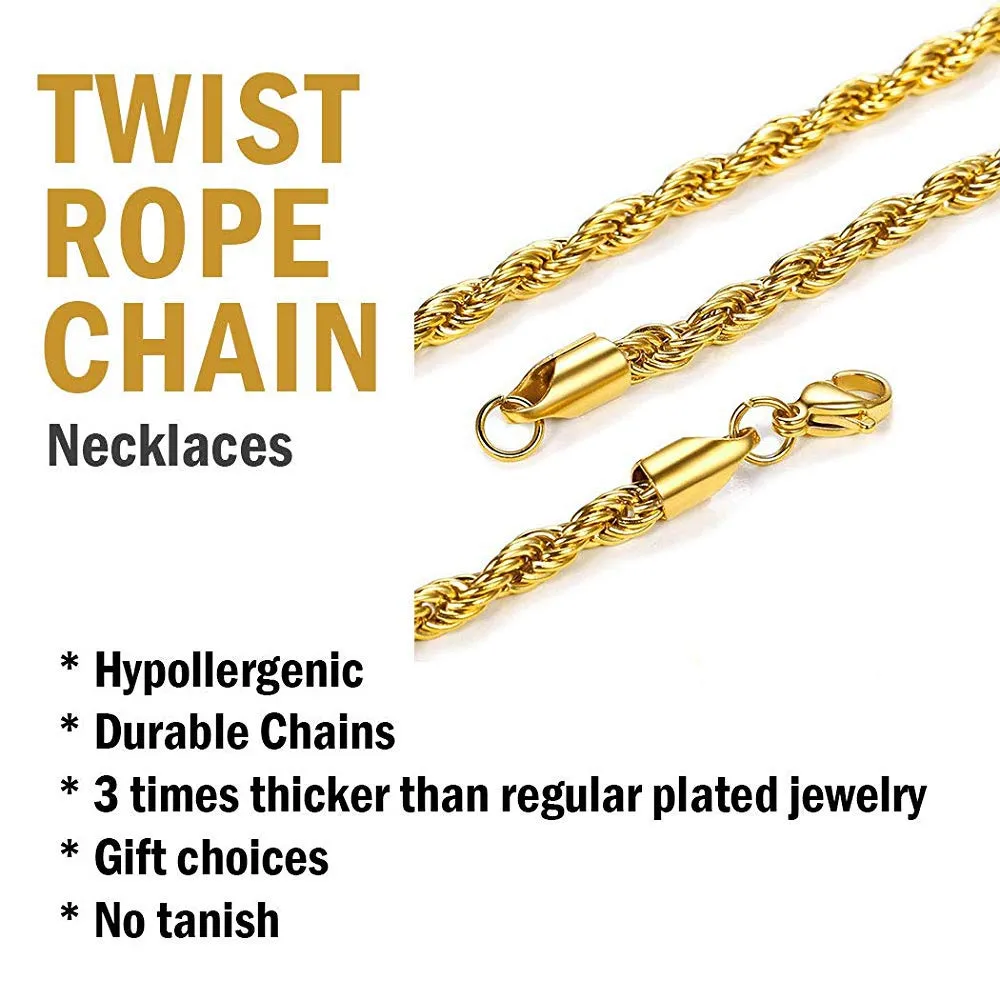 Yellow Chimes Chain for Men and Boys Golden Twisted Rope Neck Chain for Men | Stainless Steel Chains for Men | Birthday Gift for Men and Boys Anniversary Gift for Husband