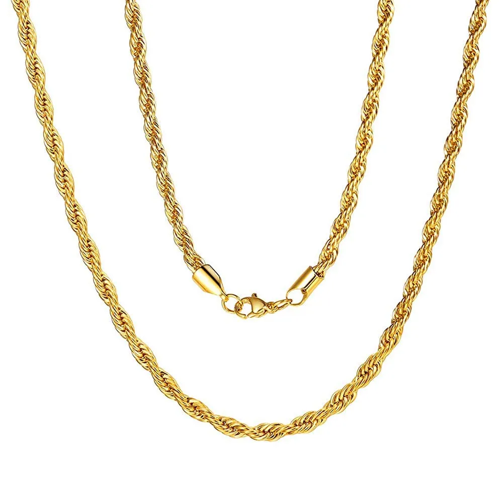 Yellow Chimes Chain for Men and Boys Golden Twisted Rope Neck Chain for Men | Stainless Steel Chains for Men | Birthday Gift for Men and Boys Anniversary Gift for Husband
